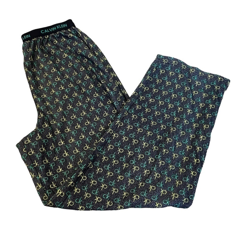 CALVIN KLEIN Black & Green Graphic Print Elastic Waist Loose Fit Pyjama Pant XL